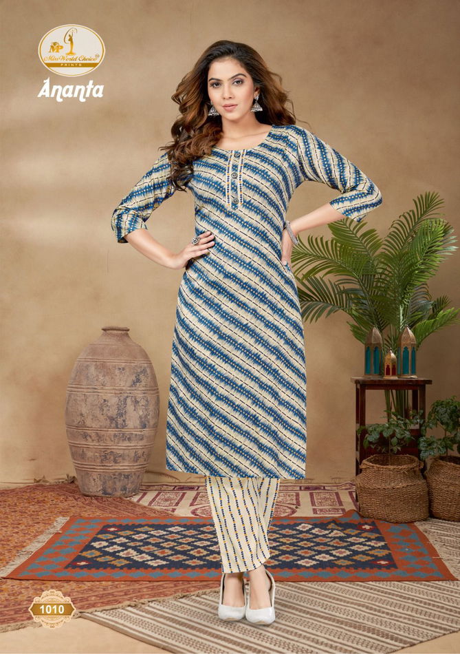 Miss World Ananta 1 Cotton Printed Kurti With Bottom Catalog
